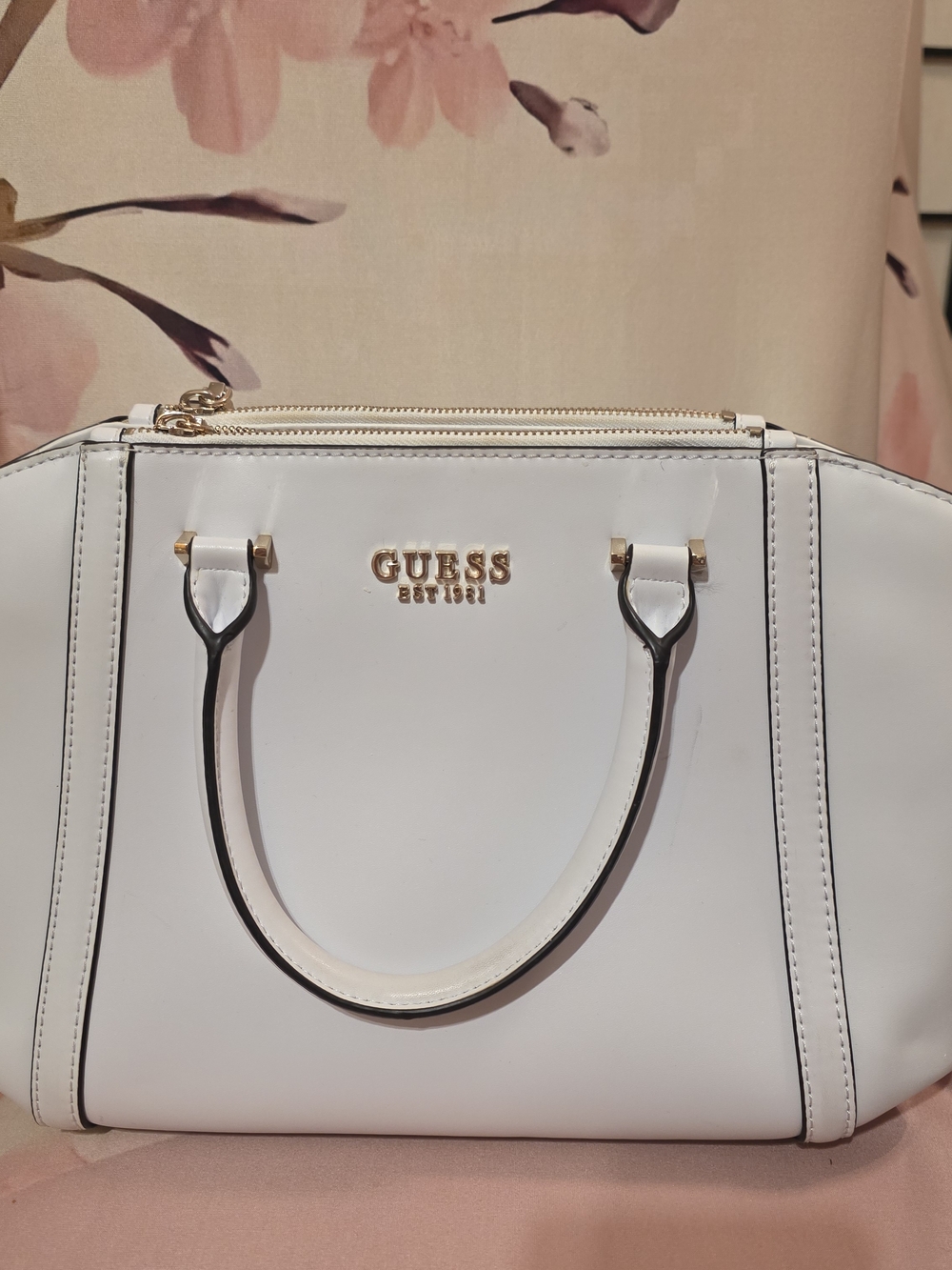 GUESS White Satchel with Gold Hardware